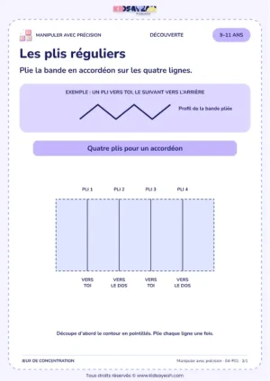Les plis réguliers – activité de motricité fine à imprimer pour les enfants de 9–11 ans