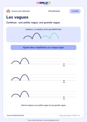 Les vagues – activité de tracé précis à imprimer pour les enfants de 7–8 ans