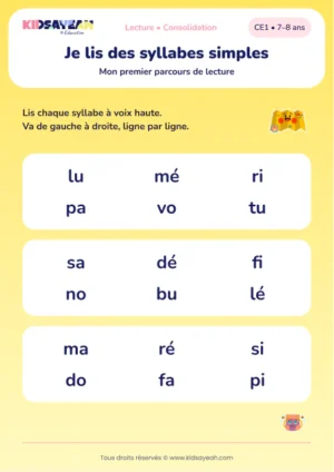 lire 18 syllabes simples au CE1 — aperçu de la fiche CE1 à imprimer