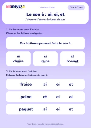 lire les écritures ai, ei et et au CP — fiche CP à imprimer