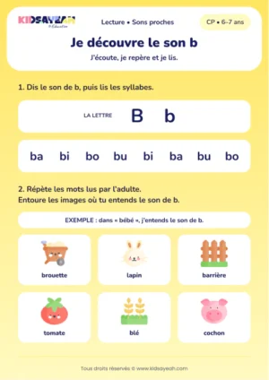 lire ba, bi, bo, bu et repérer le son b au CP — fiche CP à imprimer