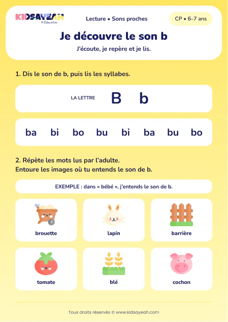 lire ba, bi, bo, bu et repérer le son b au CP — fiche CP à imprimer