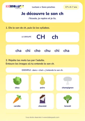 lire cha, chi, cho, chu et repérer le son ch au CP — fiche CP à imprimer