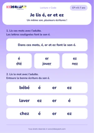 lire les écritures é, er et ez au CP — fiche CP à imprimer