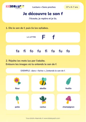 lire fa, fi, fo, fu et repérer le son f au CP — fiche CP à imprimer