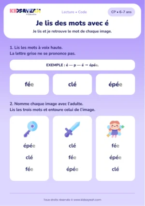 lire fée, clé et épée au CP — fiche CP à imprimer