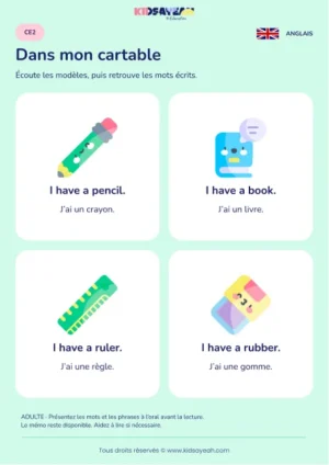 Lire I have avec les objets du cartable au CE2 — leçon illustrée