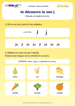 lire ja, ji, jo, ju et repérer le son j au CP — fiche CP à imprimer