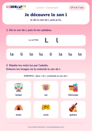 lire la, li, lo, lu et repérer le son l au CP — fiche CP à imprimer