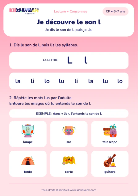 lire la, li, lo, lu et repérer le son l au CP — fiche CP à imprimer