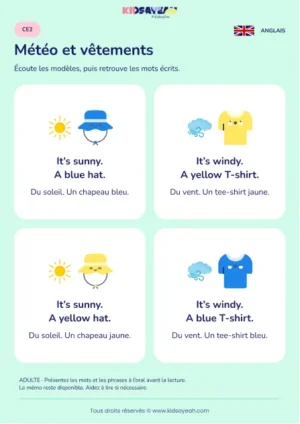 Lire météo et vêtements en anglais au CE2 — leçon illustrée