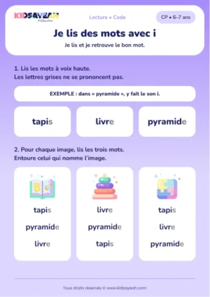 lire tapis, livre et pyramide au CP — fiche CP à imprimer