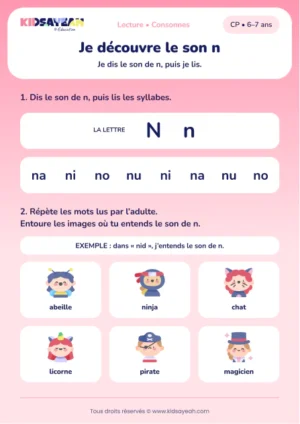 lire na, ni, no, nu et repérer le son n au CP — fiche CP à imprimer