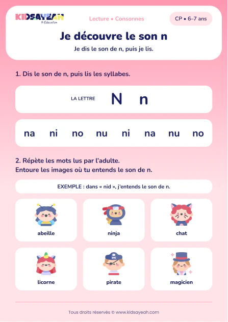 lire na, ni, no, nu et repérer le son n au CP — fiche CP à imprimer