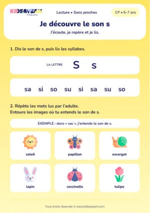 lire sa, si, so, su et repérer le son s au CP — fiche CP à imprimer