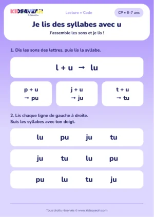 lire les syllabes lu, pu, ju et tu au CP — fiche CP à imprimer