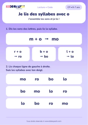 lire les syllabes mo, ro, bo et lo au CP — fiche CP à imprimer