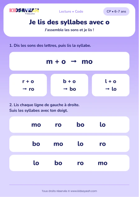 lire les syllabes mo, ro, bo et lo au CP — fiche CP à imprimer
