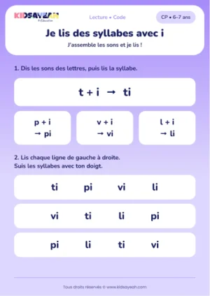lire les syllabes ti, pi, vi et li au CP — fiche CP à imprimer