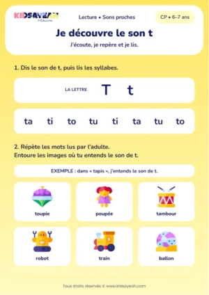lire ta, ti, to, tu et repérer le son t au CP — fiche CP à imprimer