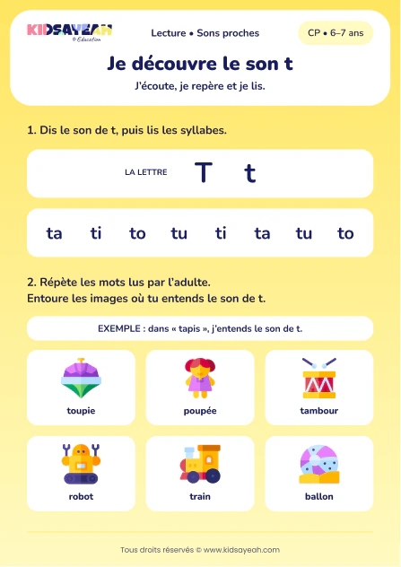 lire ta, ti, to, tu et repérer le son t au CP — fiche CP à imprimer
