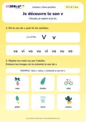 lire va, vi, vo, vu et repérer le son v au CP — fiche CP à imprimer