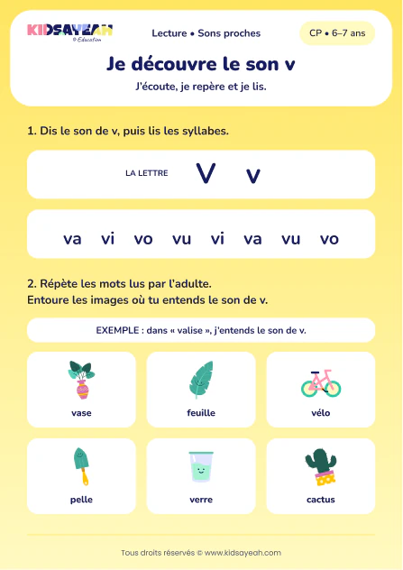 lire va, vi, vo, vu et repérer le son v au CP — fiche CP à imprimer