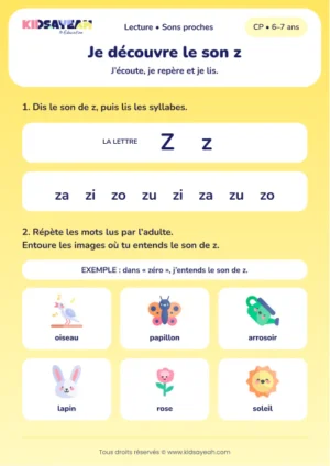 lire za, zi, zo, zu et repérer le son z au CP — fiche CP à imprimer