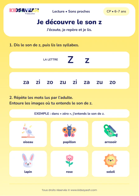 lire za, zi, zo, zu et repérer le son z au CP — fiche CP à imprimer