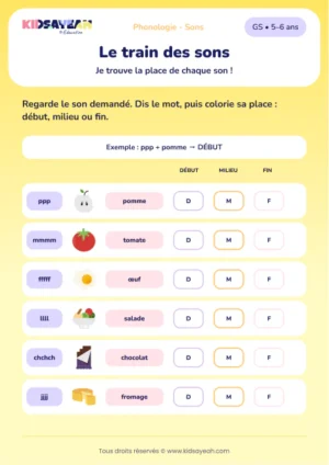 localiser un phonème dans un mot en GS — fiche illustrée à imprimer
