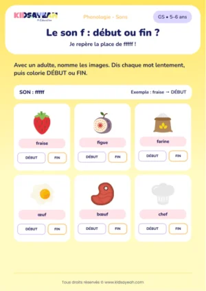 localiser le son F en GS — fiche illustrée à imprimer