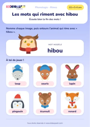 mots qui riment avec hibou — Mots qui riment avec hibou : fiche de phonologie GS