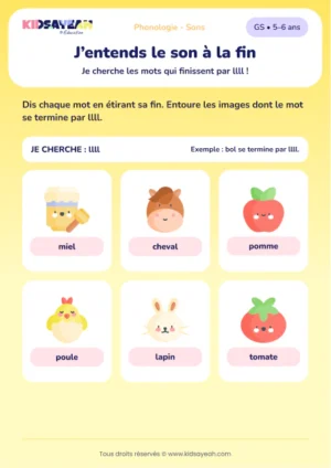 mots qui se terminent par le son L en GS — fiche illustrée à imprimer