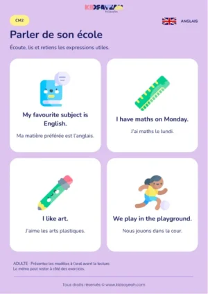 Parler de sa matière préférée en anglais au CM2 — leçon illustrée