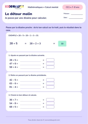 Passer par la dizaine au CE1 : Le détour malin — fiche enfant