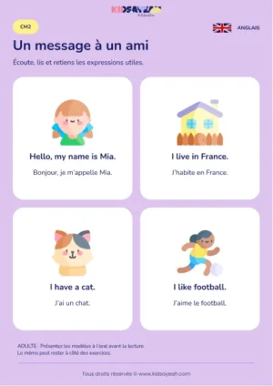 Préparer un message de présentation en anglais au CM2 — leçon illustrée