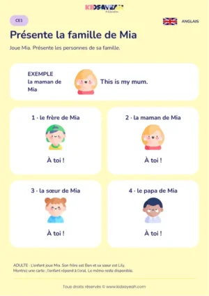 Présenter à l’oral la famille imaginaire de Mia au CE1 — fiche enfant