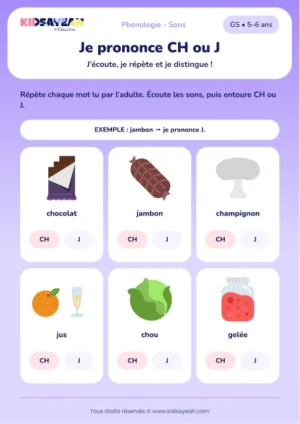 prononcer et distinguer CH et J en GS — fiche GS à imprimer