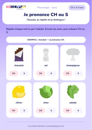 prononcer et distinguer CH et S en GS — fiche GS à imprimer