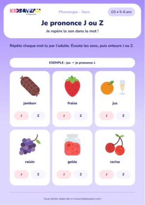 prononcer et distinguer J et Z en GS — fiche GS à imprimer