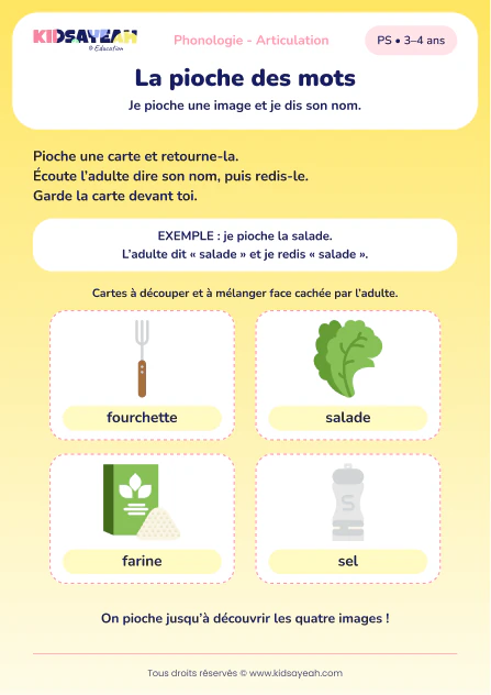 Prononcer F et S avec une pioche d’images en PS — aperçu de la fiche à imprimer