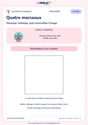 Quatre morceaux – activité de découpage et assemblage à imprimer pour les enfants de 7–8 ans