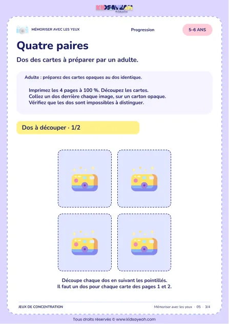 Quatre paires – jeu de mémoire visuelle à imprimer pour les enfants de 5–6 ans – page 3 : page 3 : 3/4