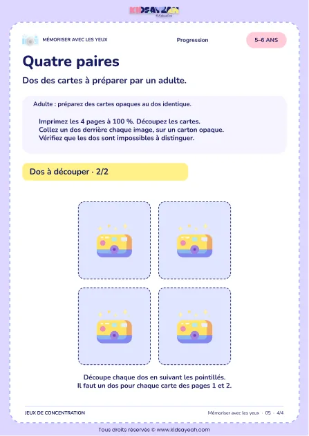 Quatre paires – jeu de mémoire visuelle à imprimer pour les enfants de 5–6 ans – page 4 : page 4 : 4/4