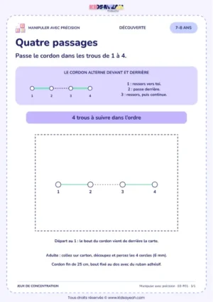 Quatre passages – activité de motricité fine à imprimer pour les enfants de 7–8 ans