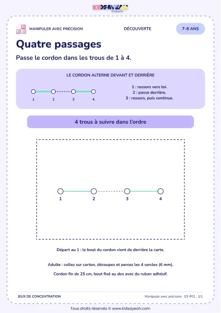 Quatre passages – activité de motricité fine à imprimer pour les enfants de 7–8 ans
