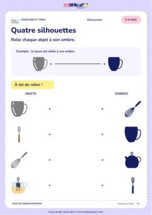 Quatre silhouettes – activité de tri et d’association à imprimer pour les enfants de 5–6 ans