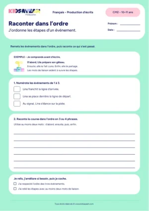 ordre chronologique récit CM2 exercice à imprimer - fiche élève