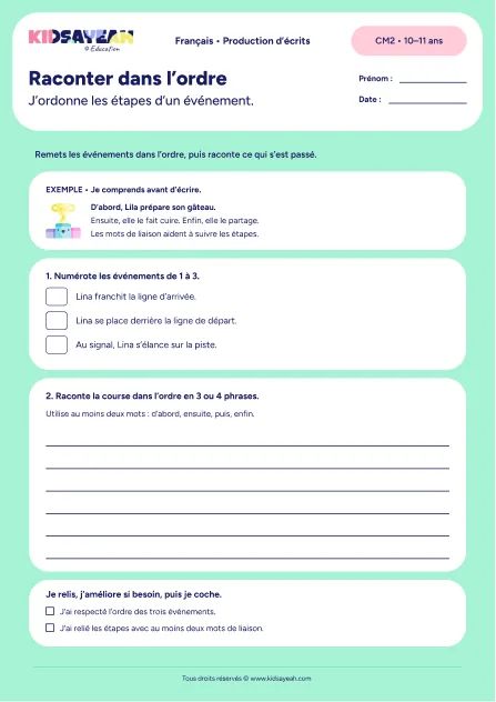 ordre chronologique récit CM2 exercice à imprimer - fiche élève