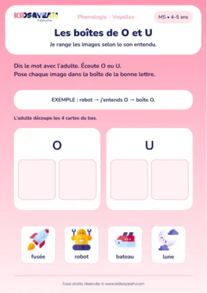 Ranger fusée, robot, bateau et lune selon les sons O et U en MS — aperçu de la fiche à imprimer